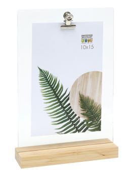 Plexi fotokader met clip in een houder in naturel hout S58RY1 