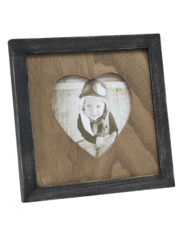 Kader in zwart met houten passe-partout met hartvormige uitsnit